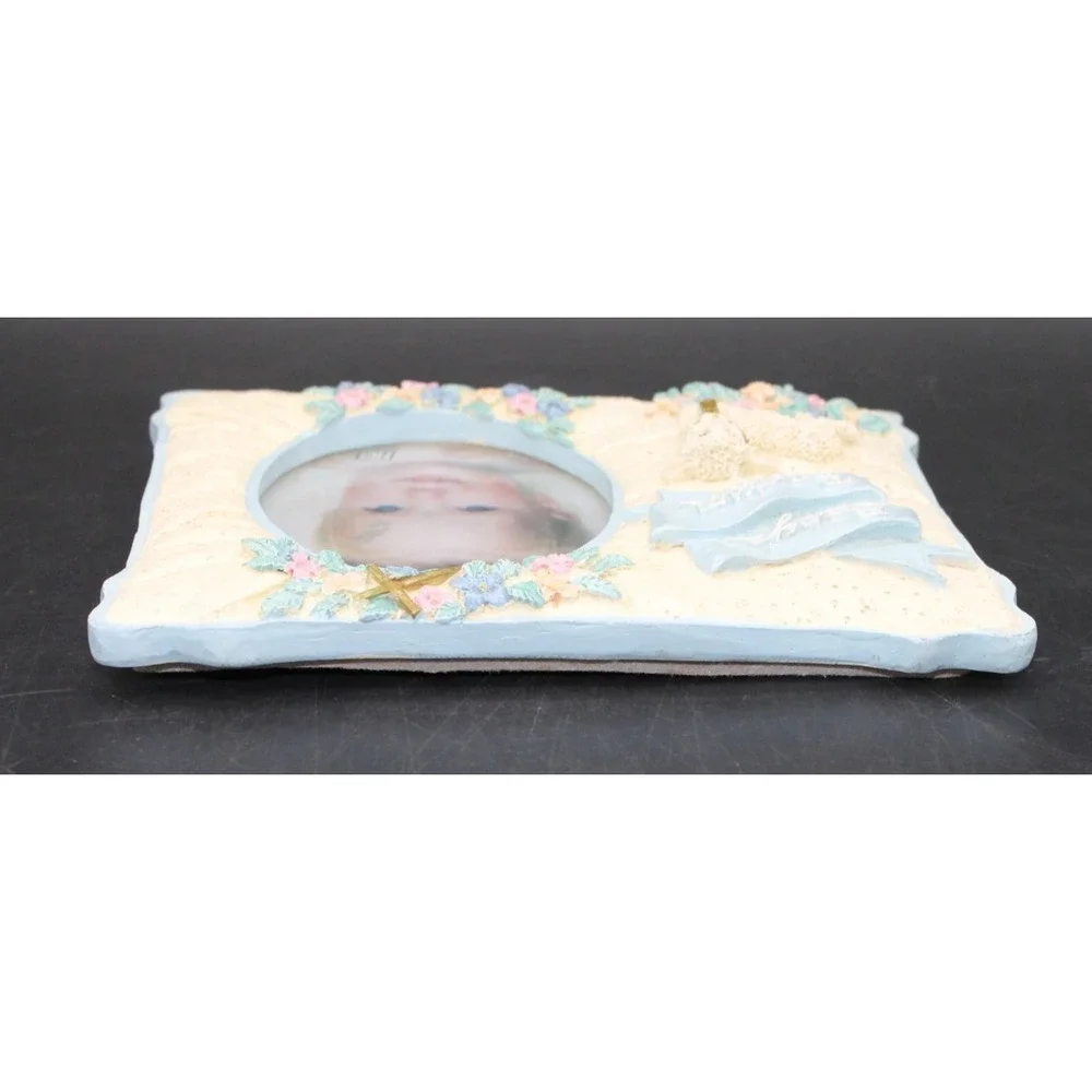 Baby's Baptism Photo Frame 7.5x6 Resin Lamb Floral 4x3 Oval Picture Religious